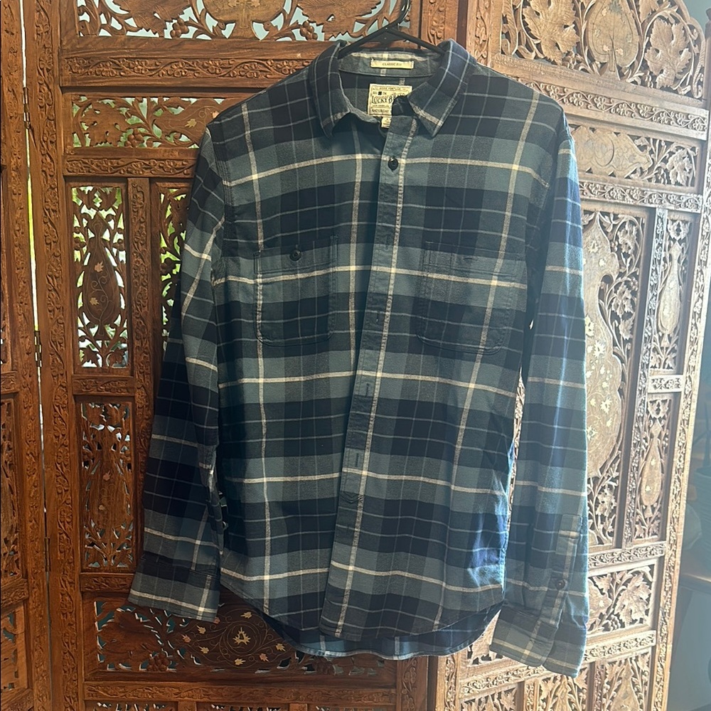 Lucky Brand Blue and Gray Checkered Shirt